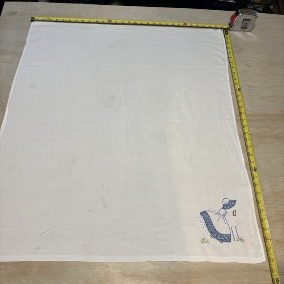 Vintage Hand Embroidered 'Ironing Day' Kitchen Tea Towel~Girl w/Iron ~30"x34" - Picture 3 of 8